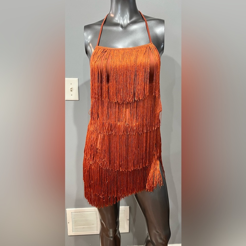 Fringe Halter Jumpsuit in Rust
